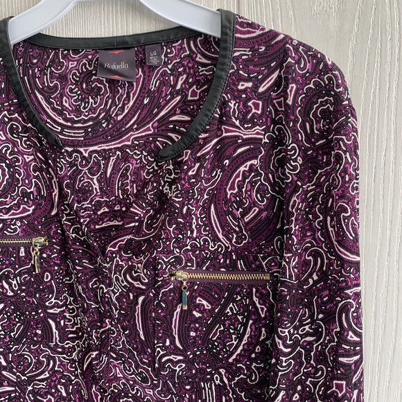 Rafaella Womens Purple Print V-Neck Tunic Top Size Large - Picture 2 of 3